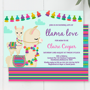 Colorful llama love baby shower invitation