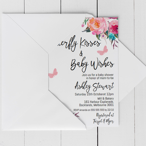 Girl's Floral Butterfly Kisses Baby Shower Invitation