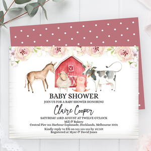 Floral Farm Animals Baby Shower Invitation