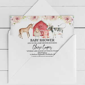Floral Farm Animals Baby Shower Invitation