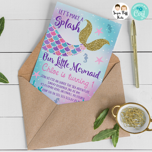 Mermaid Tail First Birthday Invitation