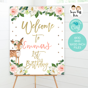 Girl's oh deer birthday welcome sign
