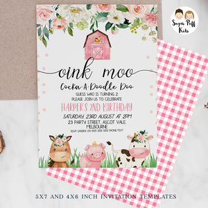 Pink Farmyard Birthday Birthday Party Printables - Package