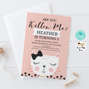 Pink Are You Kitten Me Birthday Invitation