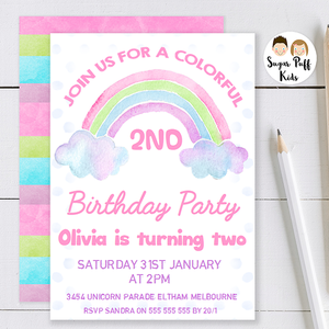 Watercolor Rainbow Birthday Party Invitation