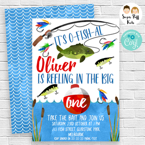 Reeling In The Big One First Birthday Invitation