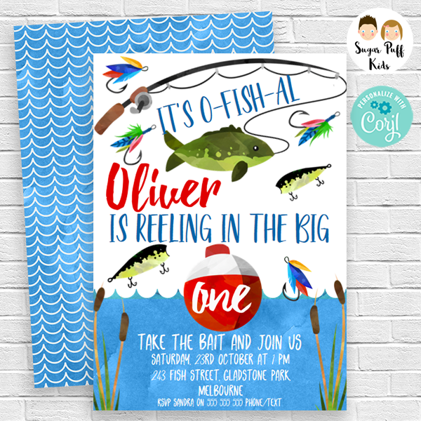 Editable Fishing Birthday Invitation Boy o-Fish-Ally Reeling the