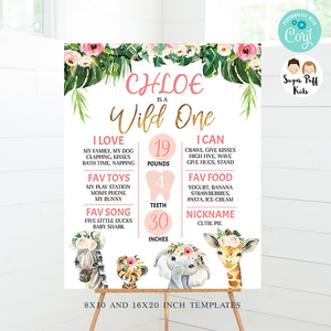 Floral Safari Animals Birthday Party Printables - Package