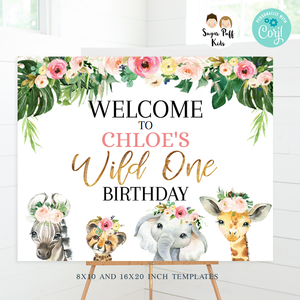 Floral Safari Animals Birthday Party Printables - Package