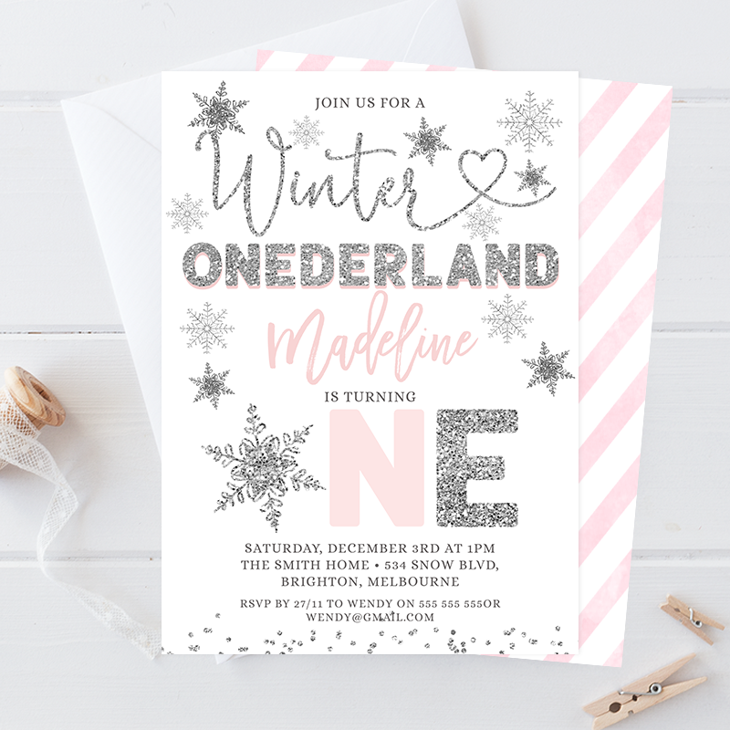 Snowflake Winter Onederland Birthday Invitation