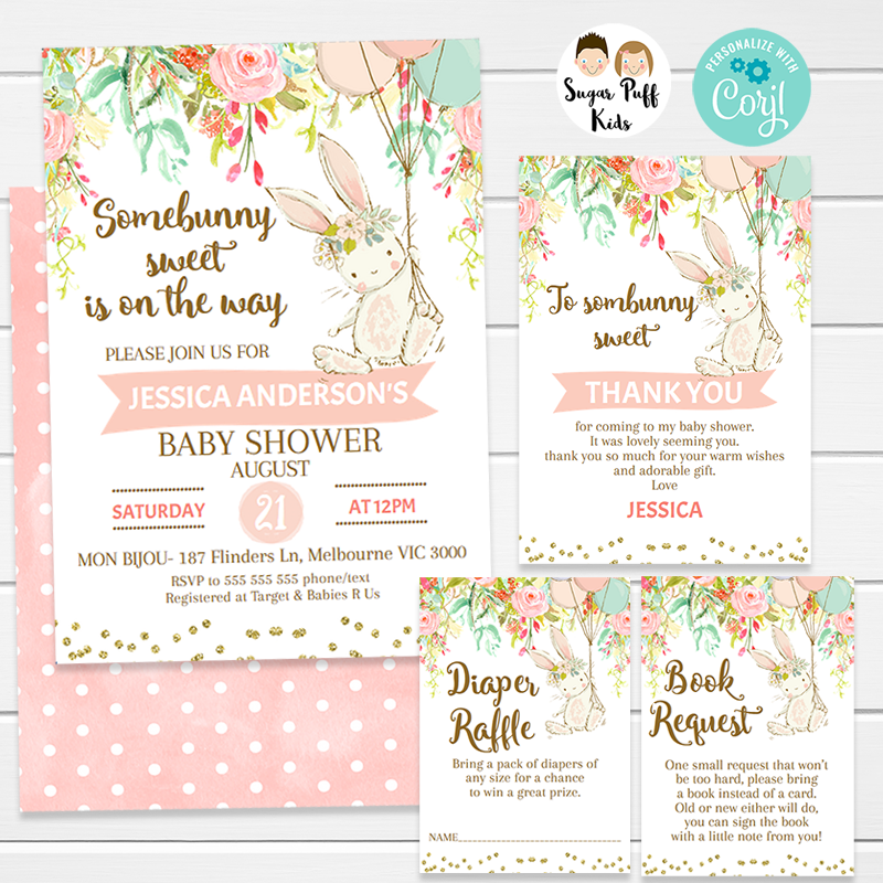 Some Bunny Baby Shower Invitation, thank you card and inserts