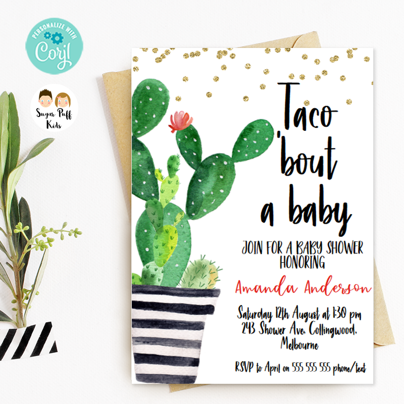 Fiesta Cactus Pot Taco Bout A Baby Baby Shower Invitation