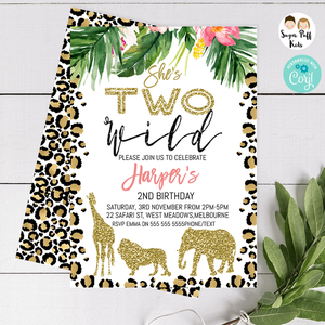 Tropical Safari Two Wild Birthday Invitation - Printable